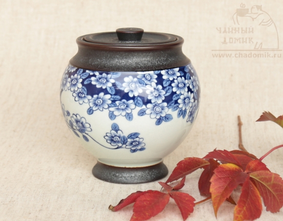 Чайница керамическая "Синие цветы"