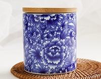 Чайница "Синие цветы" с бамбуковой крышкой